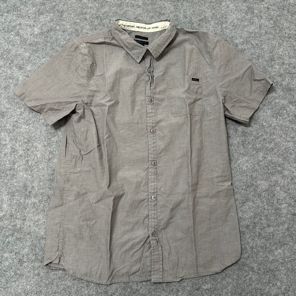 O'Neill Button Down Shirt Mens Large Gray Short Sleeve Tailored Fit Cotton Surf